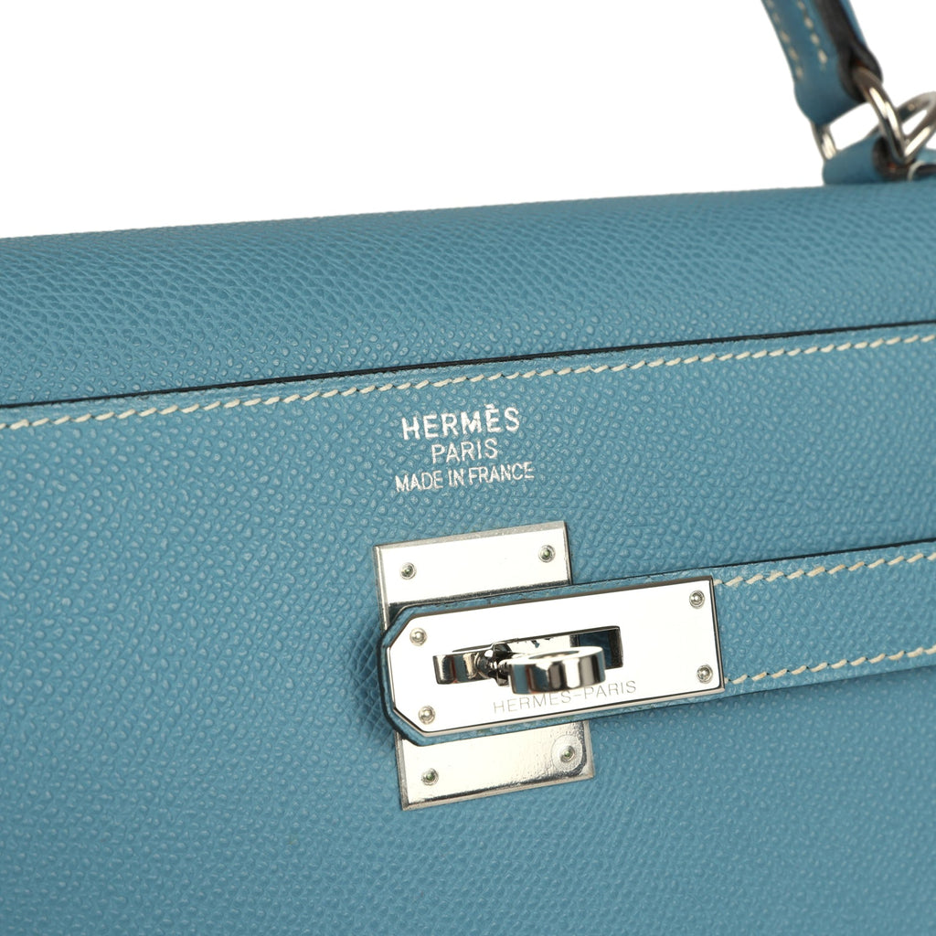 New Hermes Kelly Sellier 35 Blue Jean Epsom Palladium Hardware