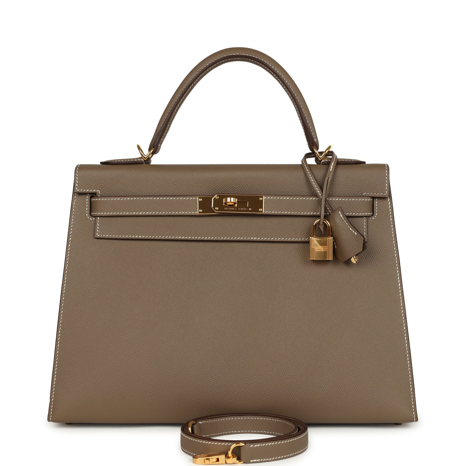Hermes Kelly Sellier 32 Etoupe Epsom Gold Hardware