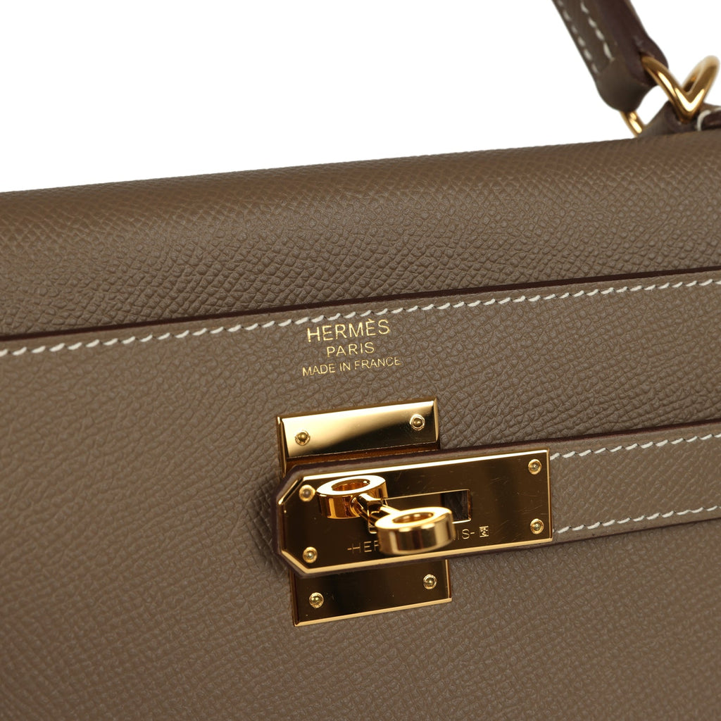 Hermes Kelly Sellier 32 Etoupe Epsom Gold Hardware