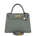 Pre-owned Hermes Kelly Sellier 28 Vert Amande Epsom Gold Hardware