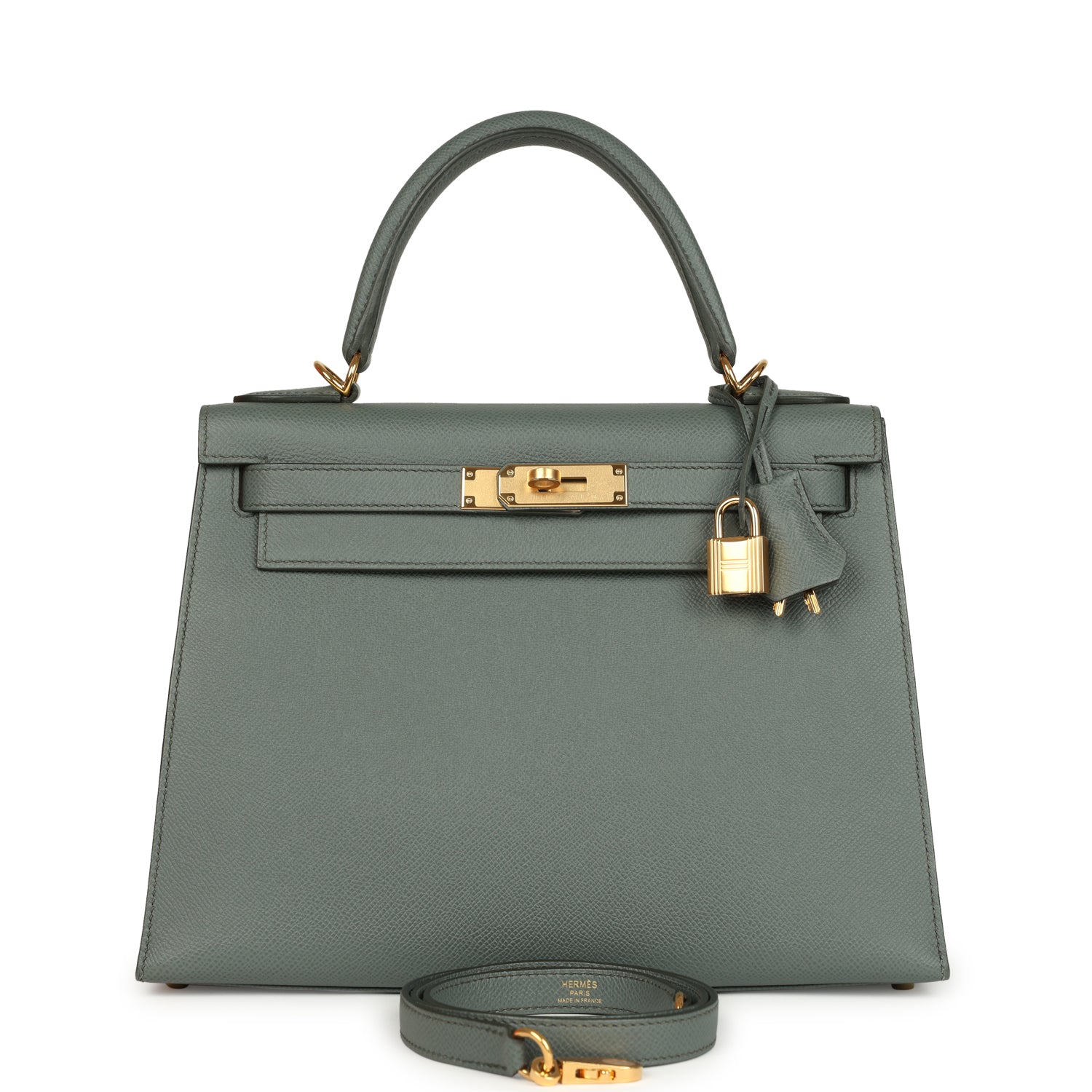 Pre-owned Hermes Kelly Sellier 28 Vert Amande Epsom Gold Hardware