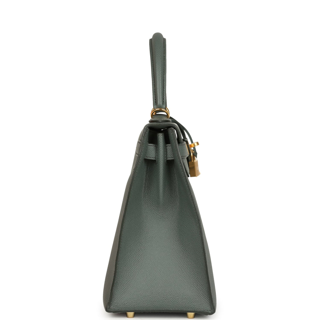 Pre-owned Hermes Kelly Sellier 28 Vert Amande Epsom Gold Hardware