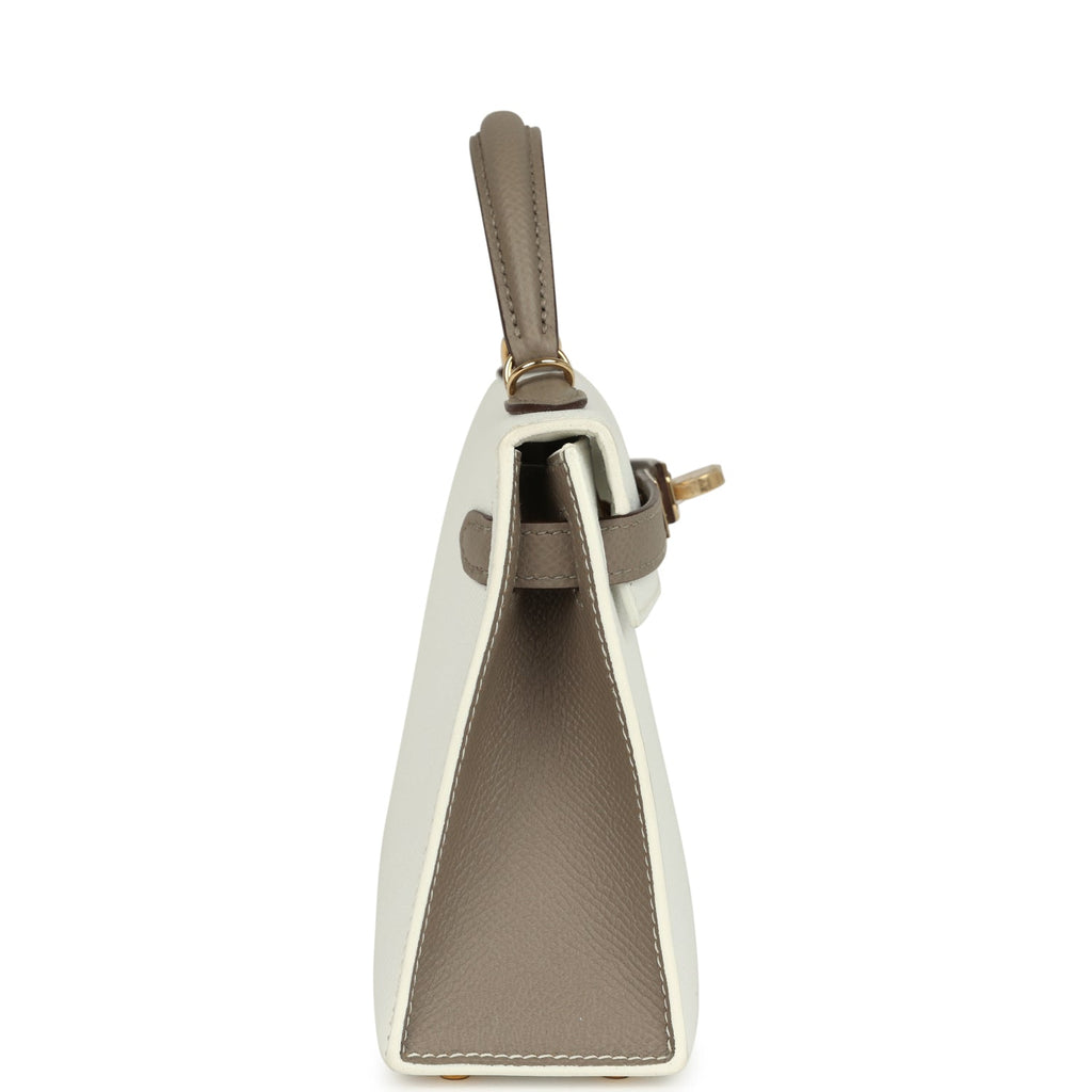 Hermes Special Order (HSS) Kelly Sellier 20 White and Gris Asphalte Epsom Permabrass Hardware