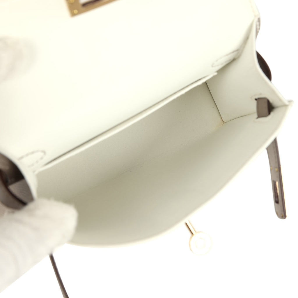 Hermes Special Order (HSS) Kelly Sellier 20 White and Gris Asphalt Epsom Permabrass Hardware