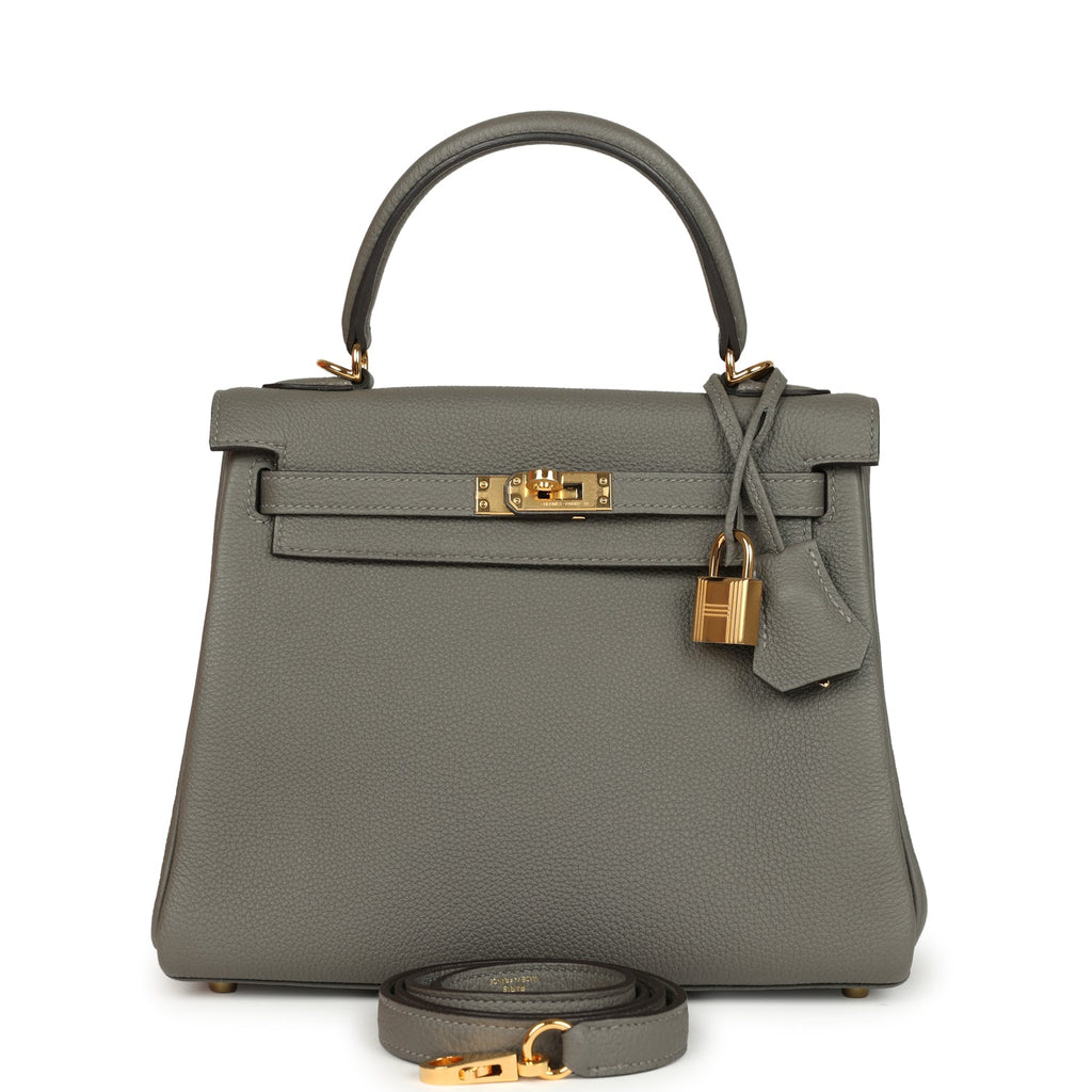 Hermes Kelly Retourne 25 Gris Meyer Togo Gold Hardware