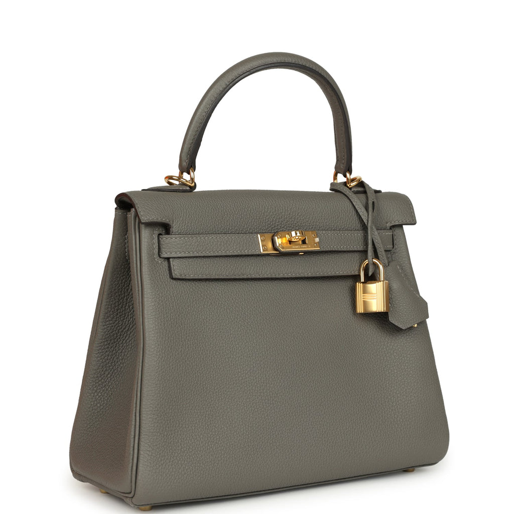 Hermes Kelly Retourne 25 Gris Meyer Togo Gold Hardware