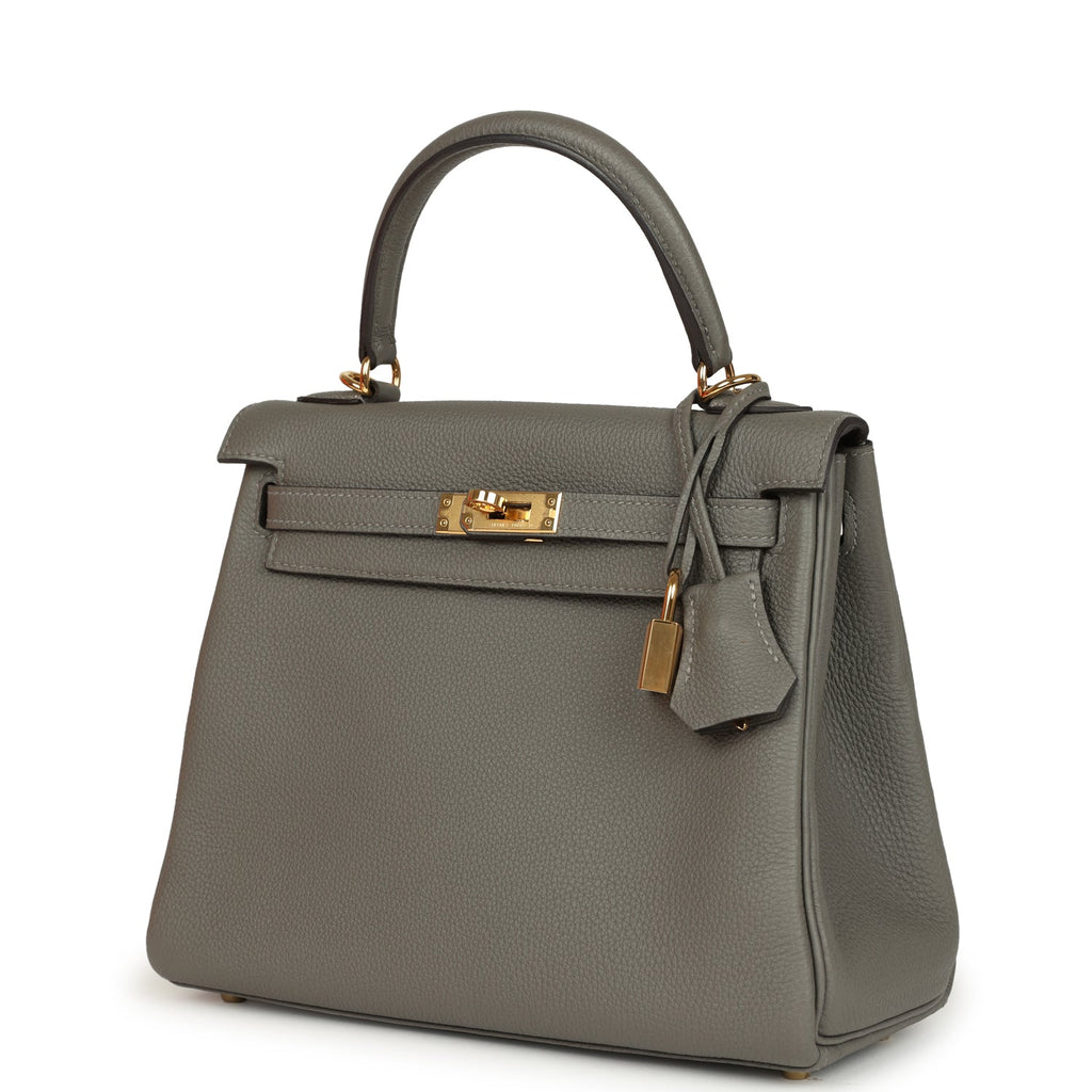 Hermes Kelly Retourne 25 Gris Meyer Togo Gold Hardware