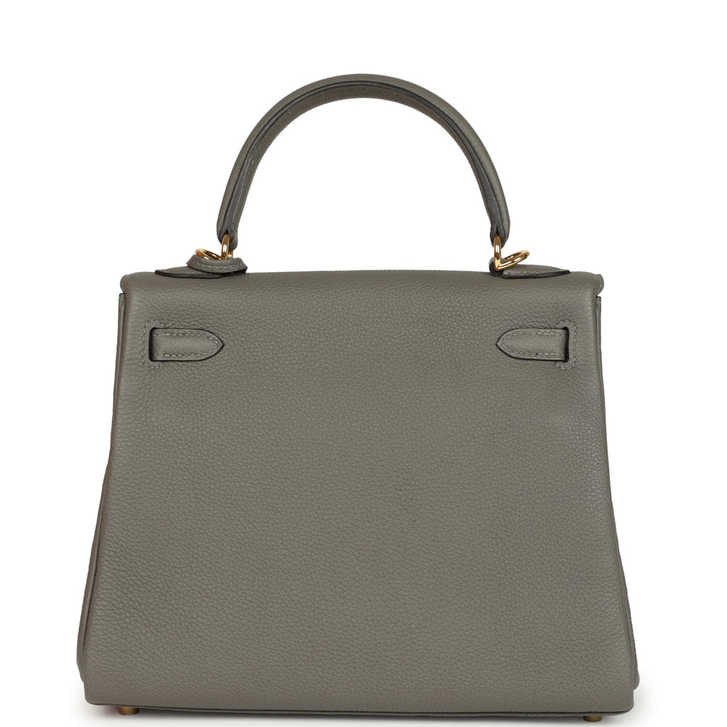 Hermes Kelly Retourne 25 Gris Meyer Togo Gold Hardware