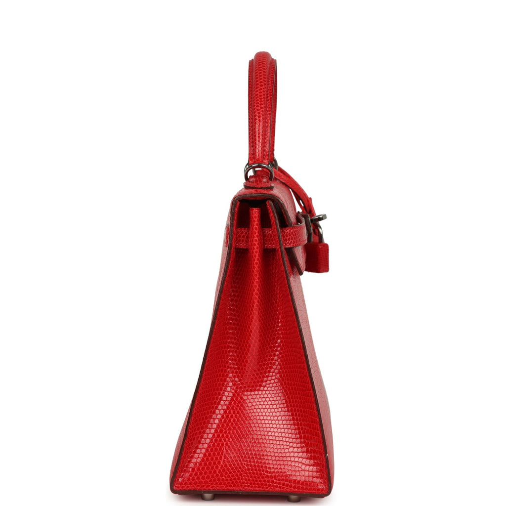 New Hermes Kelly Sellier 25 Rouge Moyen Varanus Niloticus Lizard Ruthenium Hardware