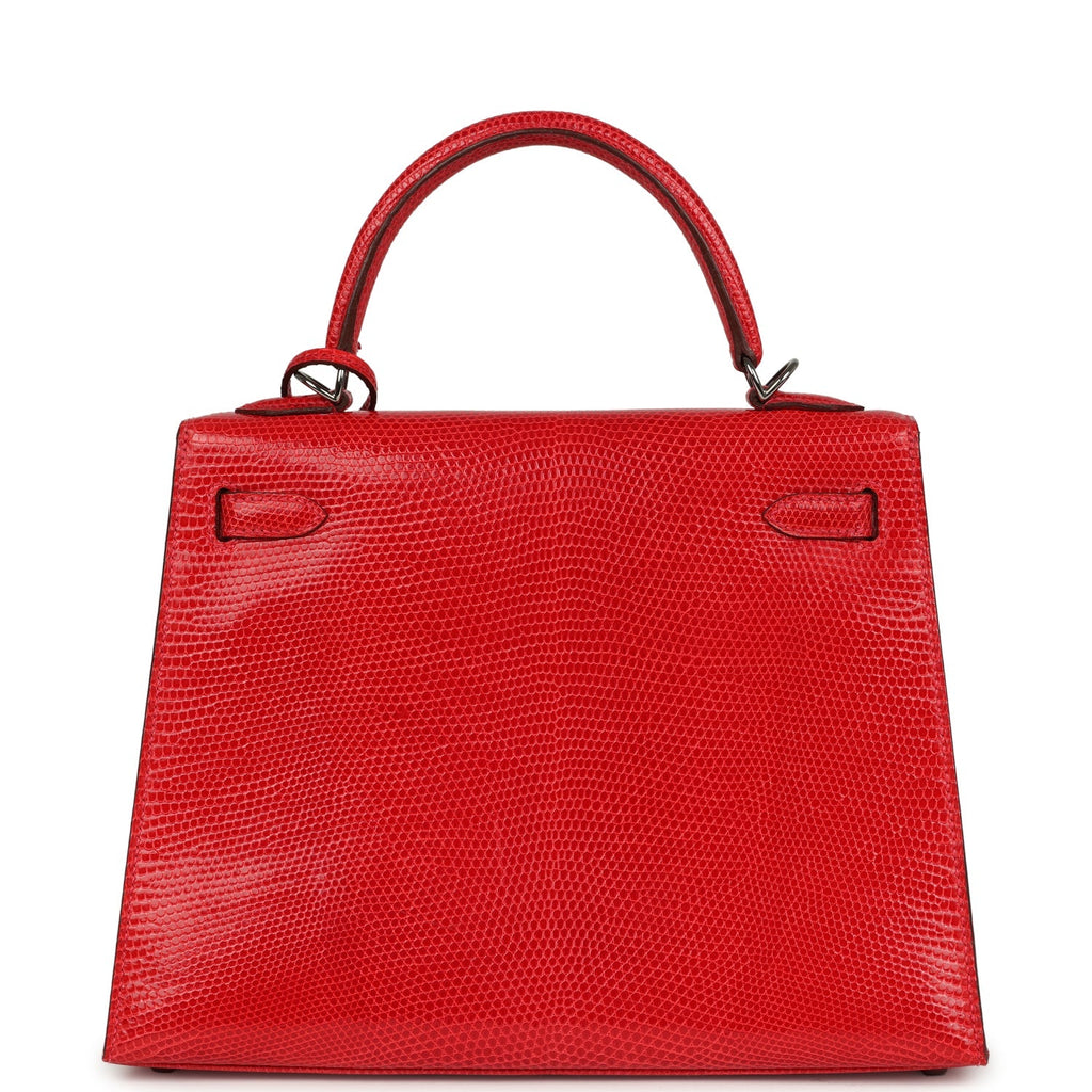 Vintage Hermes Kelly Sellier 25 Rouge Moyen Varanus Niloticus Lizard Ruthenium Hardware