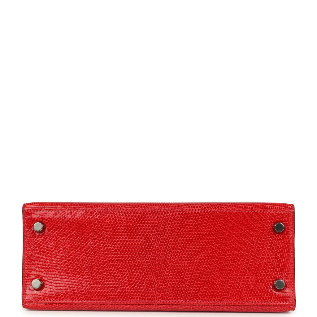 Vintage Hermes Kelly Sellier 25 Rouge Moyen Varanus Niloticus Lizard Ruthenium Hardware