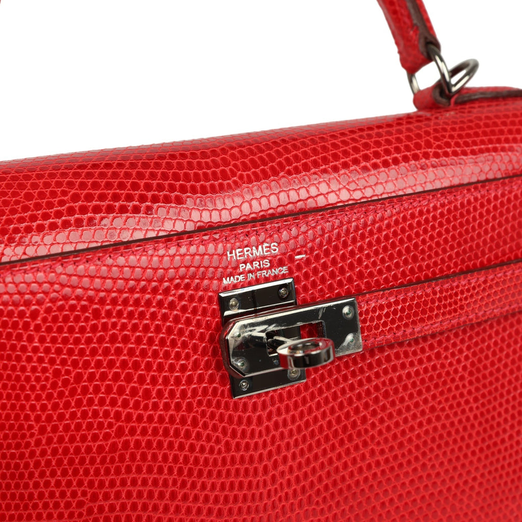 New Hermes Kelly Sellier 25 Rouge Moyen Varanus Niloticus Lizard Ruthenium Hardware