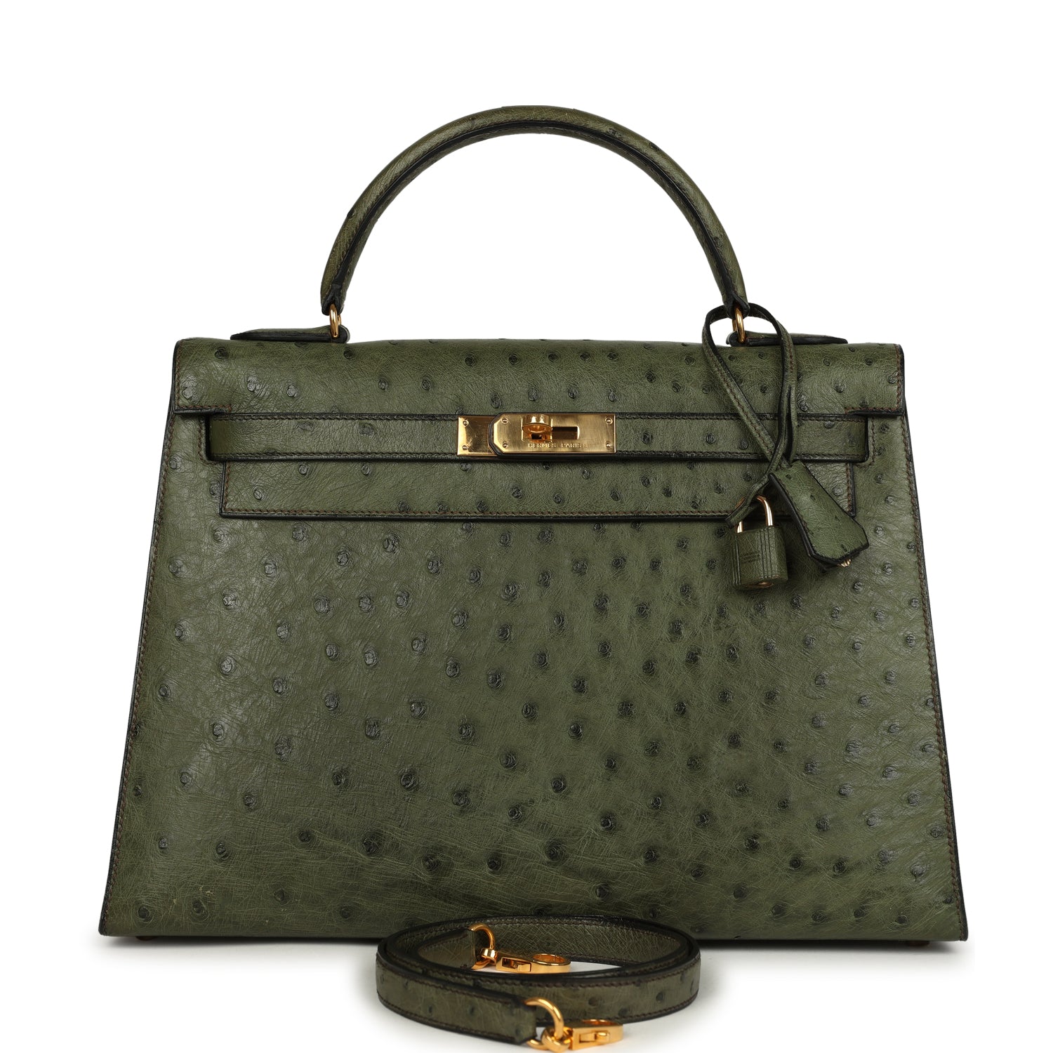 New Hermes Kelly Sellier 32 Vert Olive Ostrich Gold Hardware