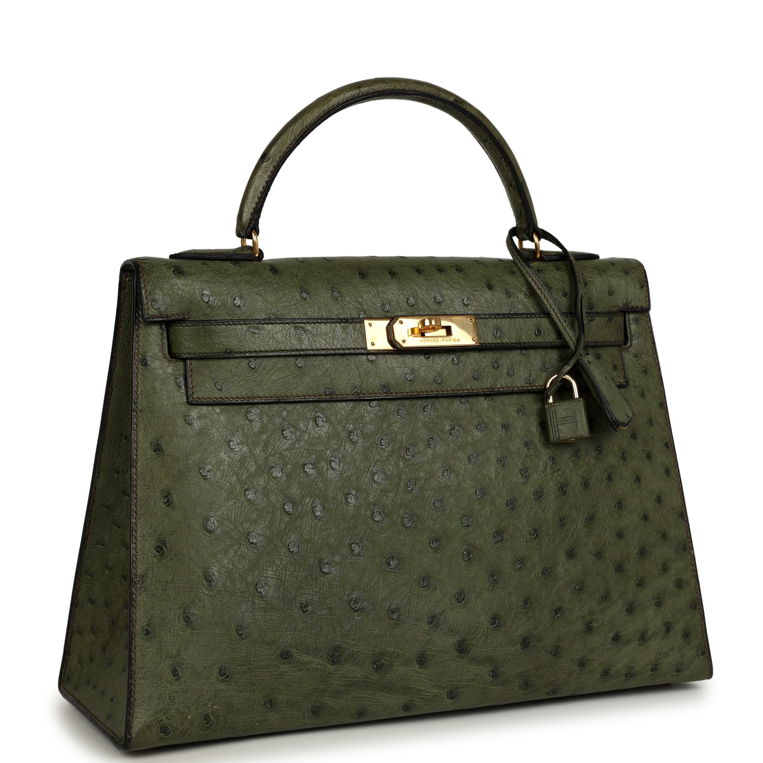 New Hermes Kelly Sellier 32 Vert Olive Ostrich Gold Hardware