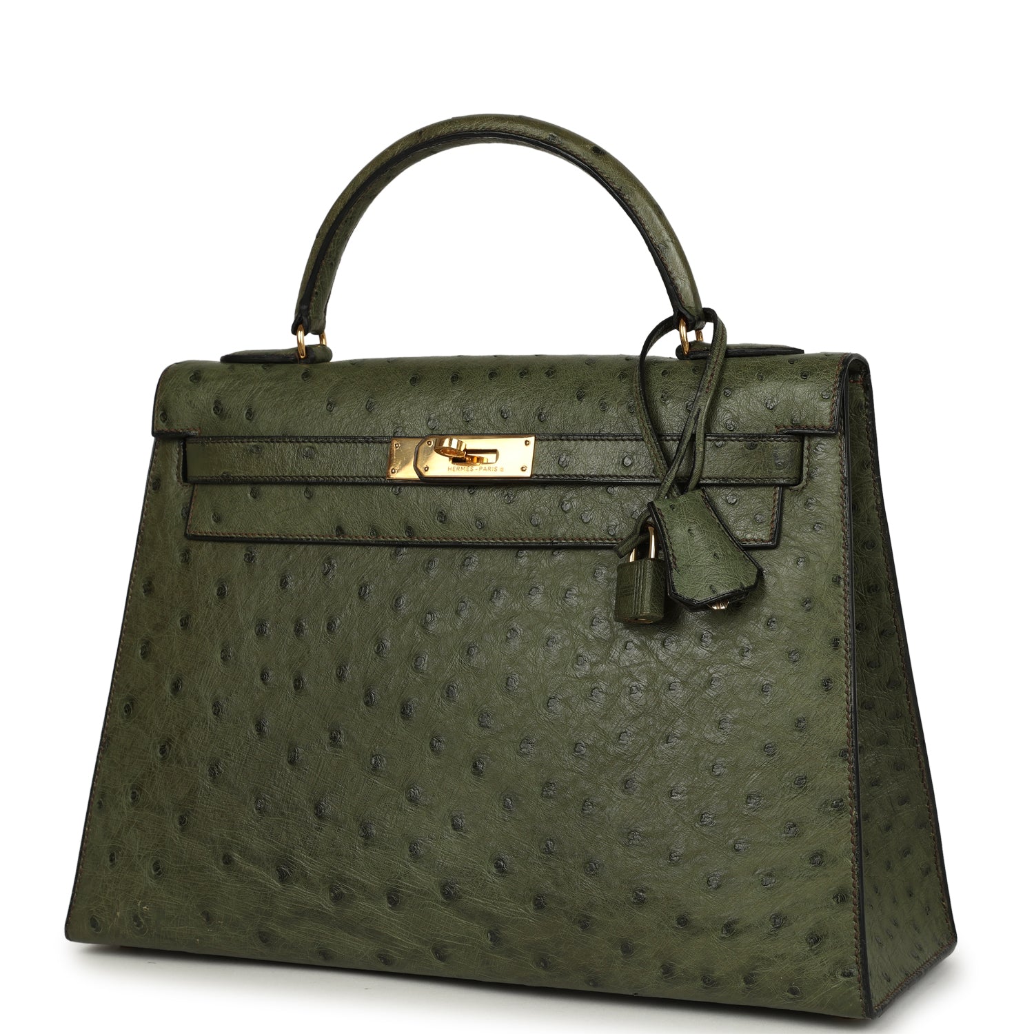 New Hermes Kelly Sellier 32 Vert Olive Ostrich Gold Hardware