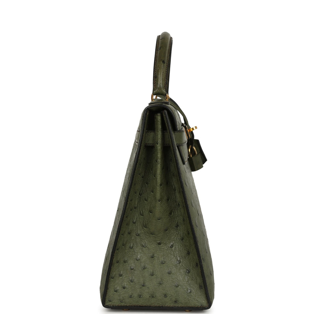 New Hermes Kelly Sellier 32 Vert Olive Ostrich Gold Hardware