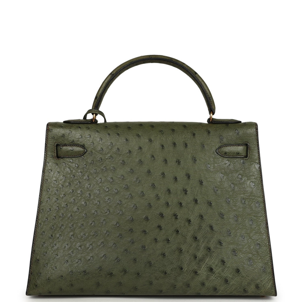 New Hermes Kelly Sellier 32 Vert Olive Ostrich Gold Hardware