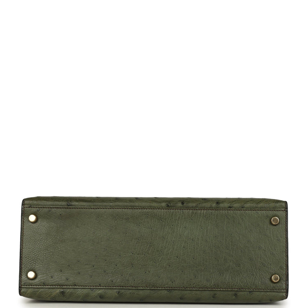 New Hermes Kelly Sellier 32 Vert Olive Ostrich Gold Hardware