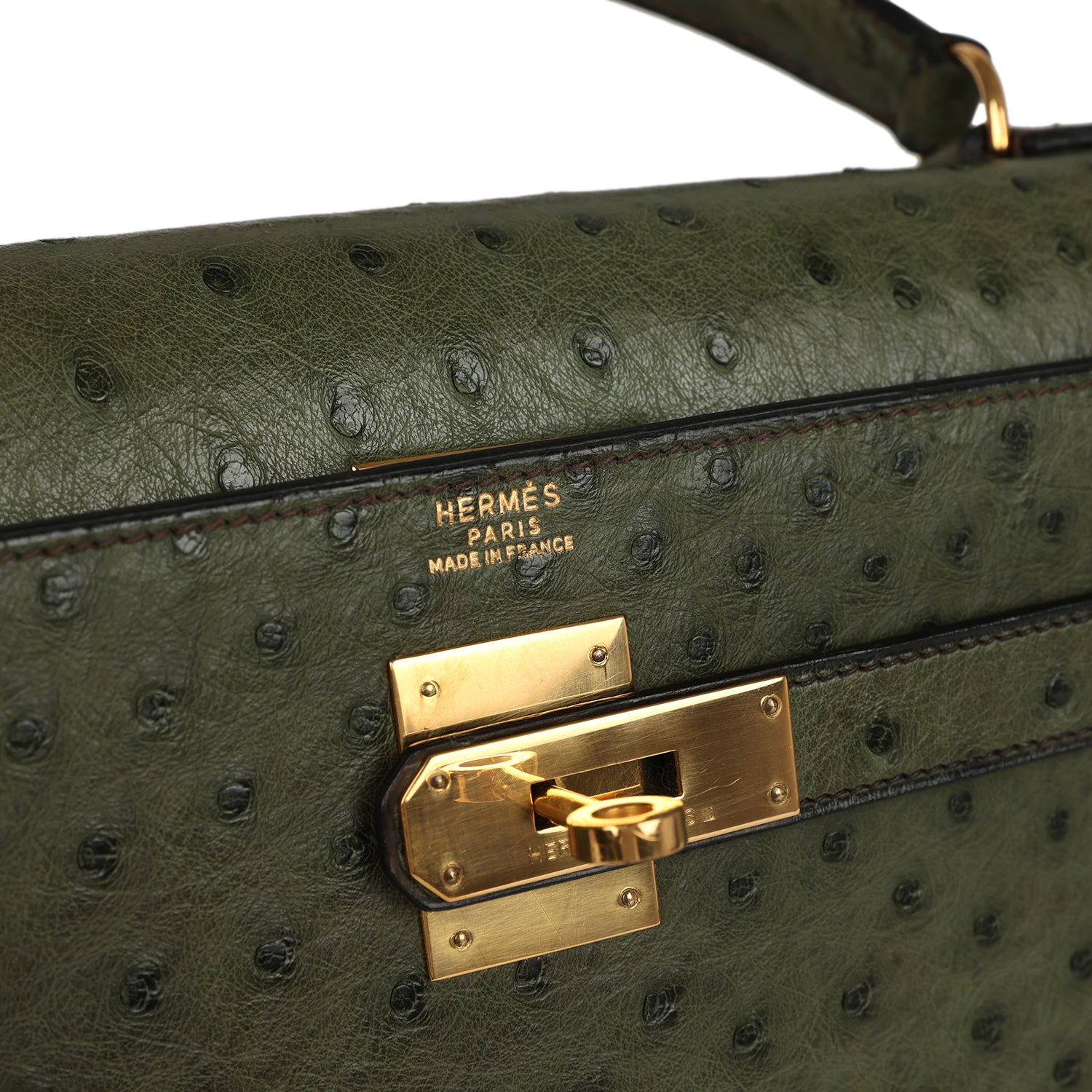 New Hermes Kelly Sellier 32 Vert Olive Ostrich Gold Hardware
