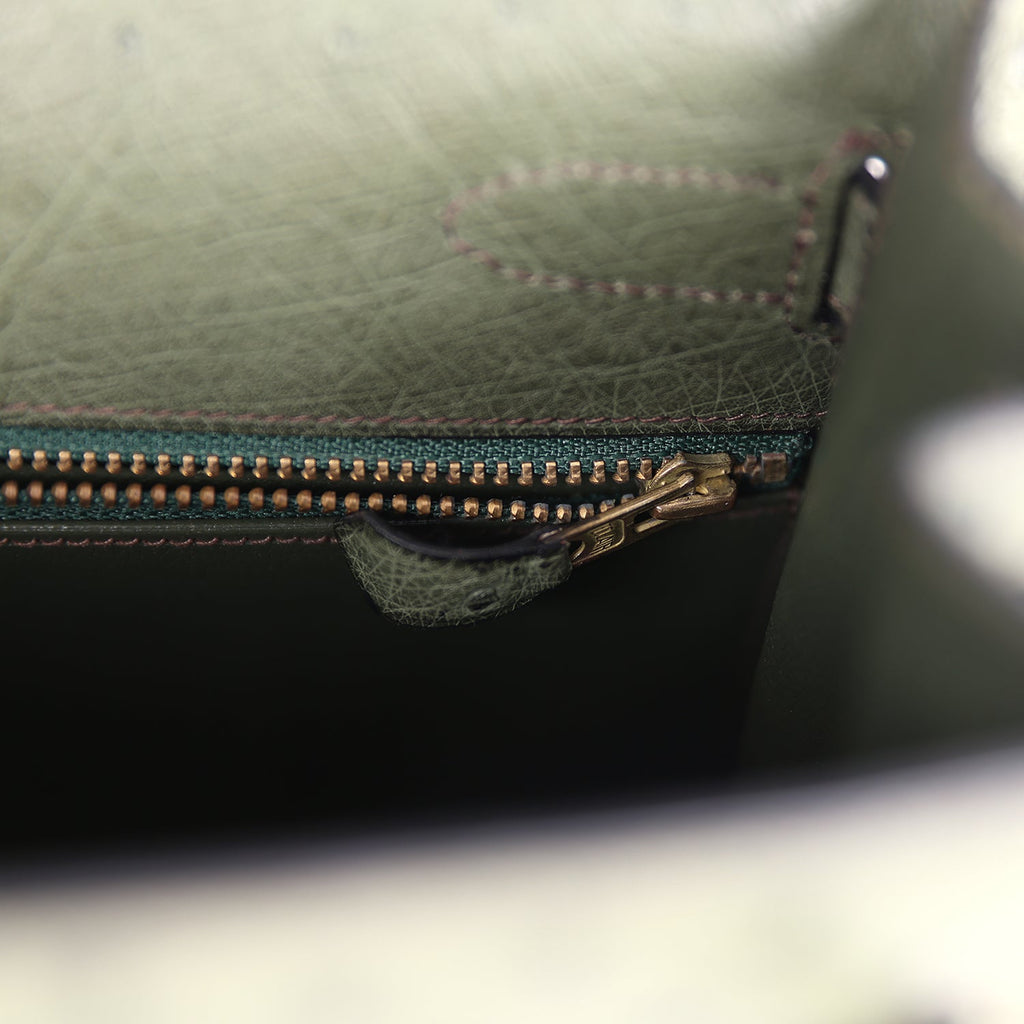 New Hermes Kelly Sellier 32 Vert Olive Ostrich Gold Hardware