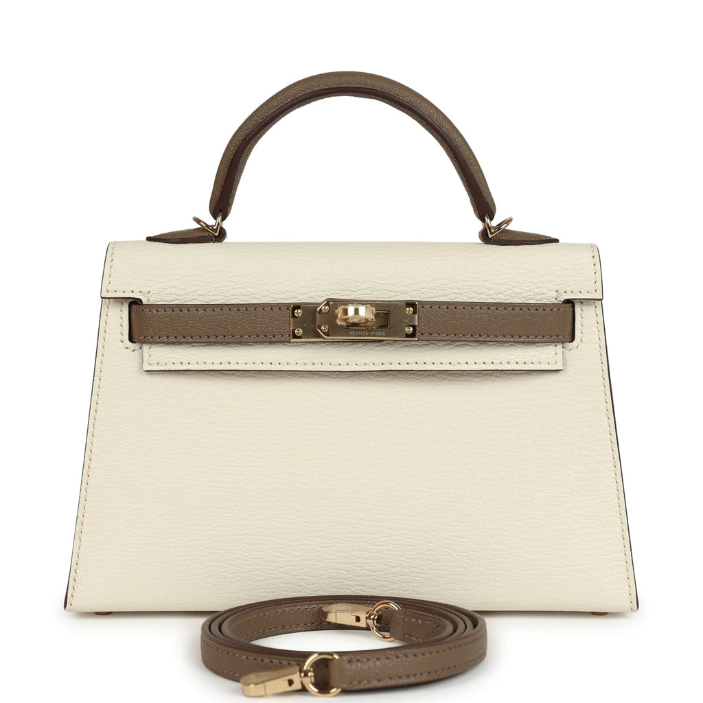 Hermes Special Order (HSS) Kelly Sellier 20 Nata and Etoupe Chevre Mysore Permabrass Hardware