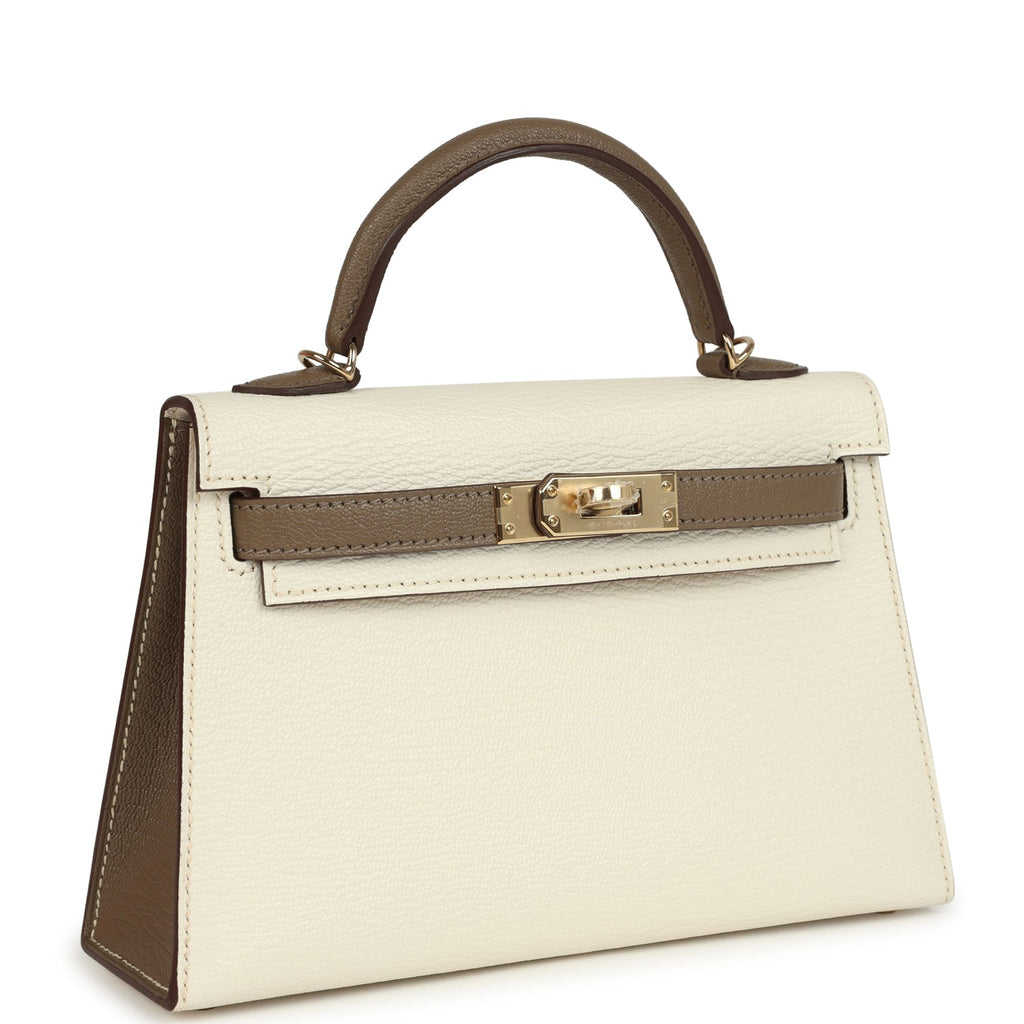 Hermes Special Order (HSS) Kelly Sellier 20 Nata and Etoupe Chevre Mysore Permabrass Hardware