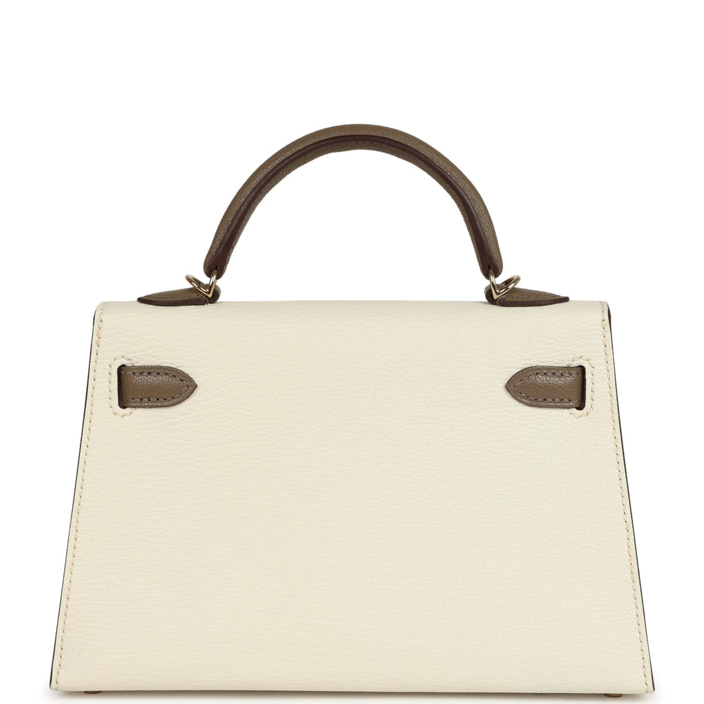 Hermes Special Order (HSS) Kelly Sellier 20 Nata and Etoupe Chevre Mysore Permabrass Hardware