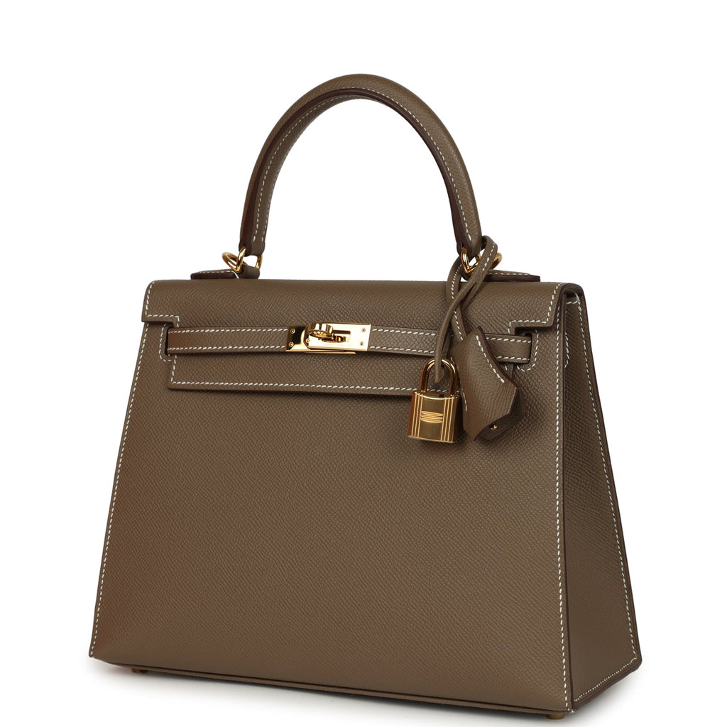 New Hermes Kelly Sellier 25 Etoupe Epsom Gold Hardware