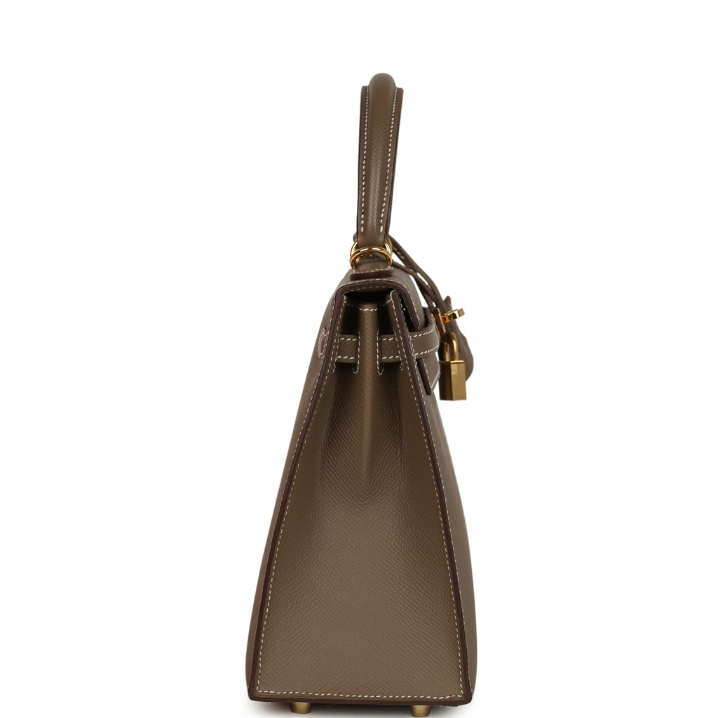 Pre-owned Hermes Kelly Sellier 25 Etoupe Epsom Gold Hardware
