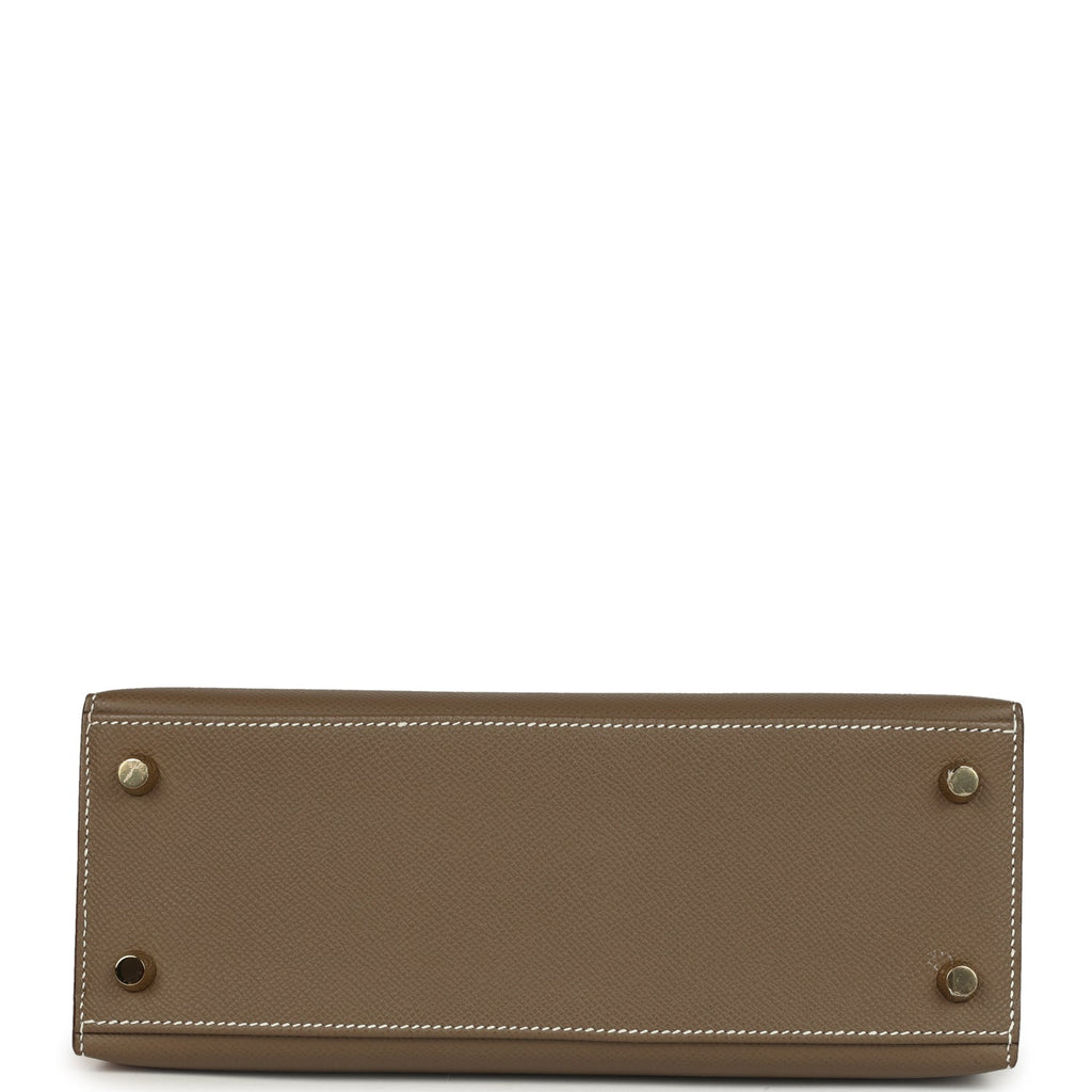 Pre-owned Hermes Kelly Sellier 25 Etoupe Epsom Gold Hardware