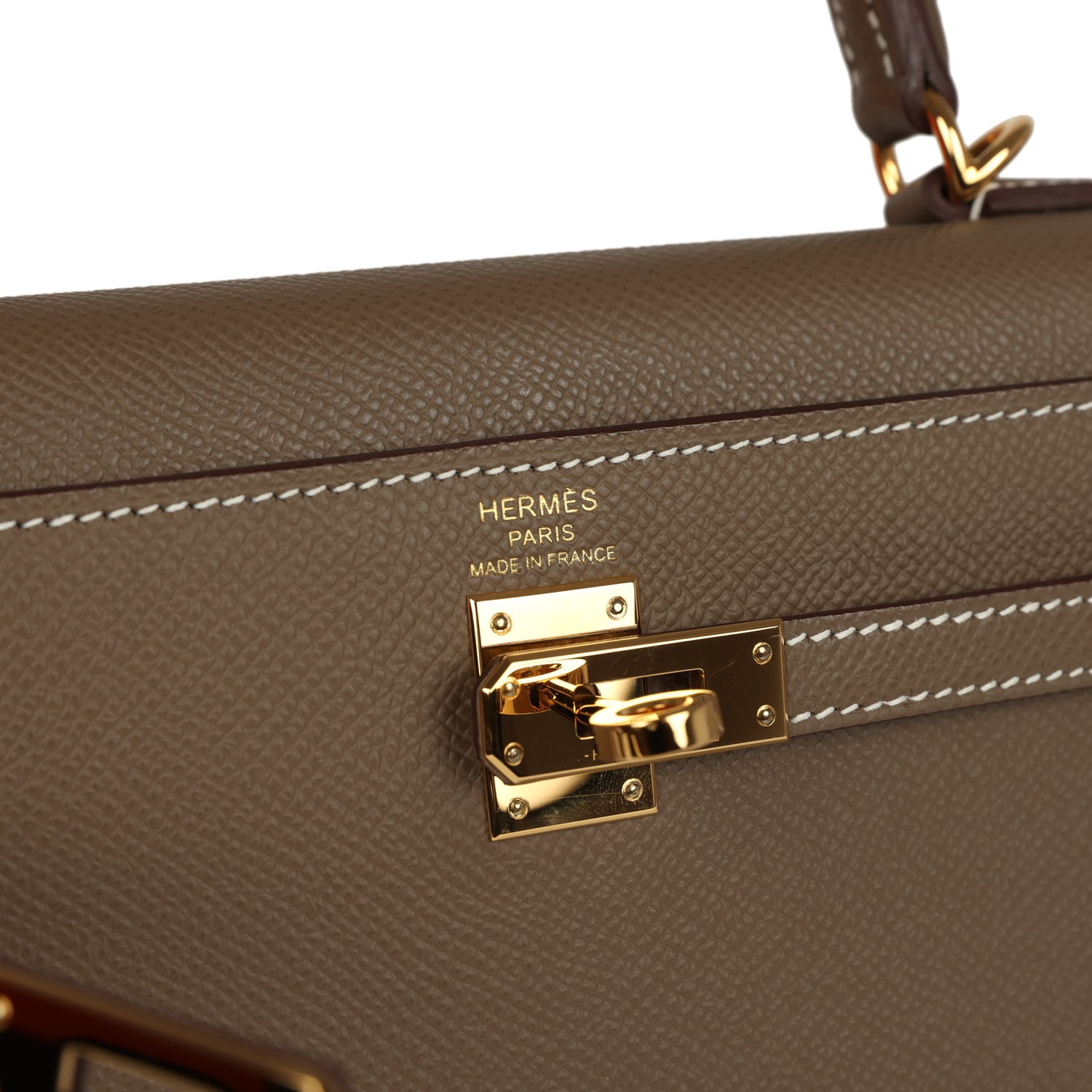 Pre-owned Hermes Kelly Sellier 25 Etoupe Epsom Gold Hardware