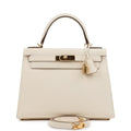 Pre-owned Hermes Kelly Sellier 28 Nata Epsom Gold Hardware