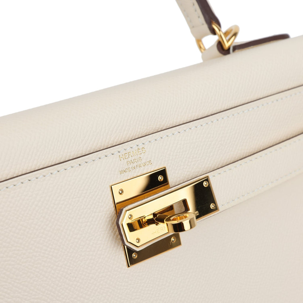 Pre-owned Hermes Kelly Sellier 28 Nata Epsom Gold Hardware