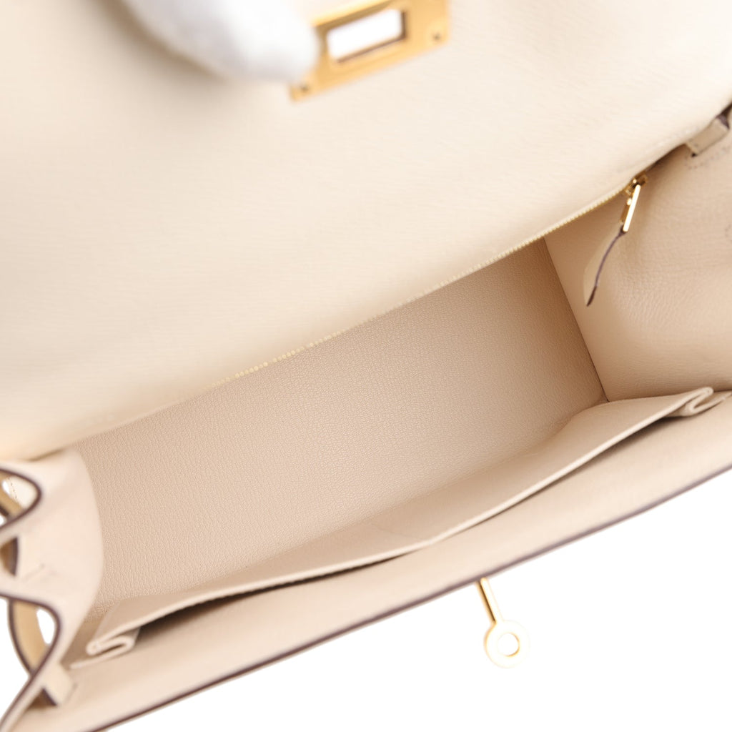 Pre-owned Hermes Kelly Sellier 28 Nata Epsom Gold Hardware