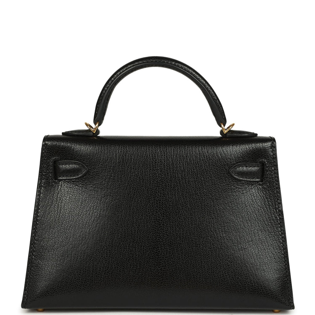 Hermes Kelly Sellier 20 Black Chevre Mysore Gold Hardware