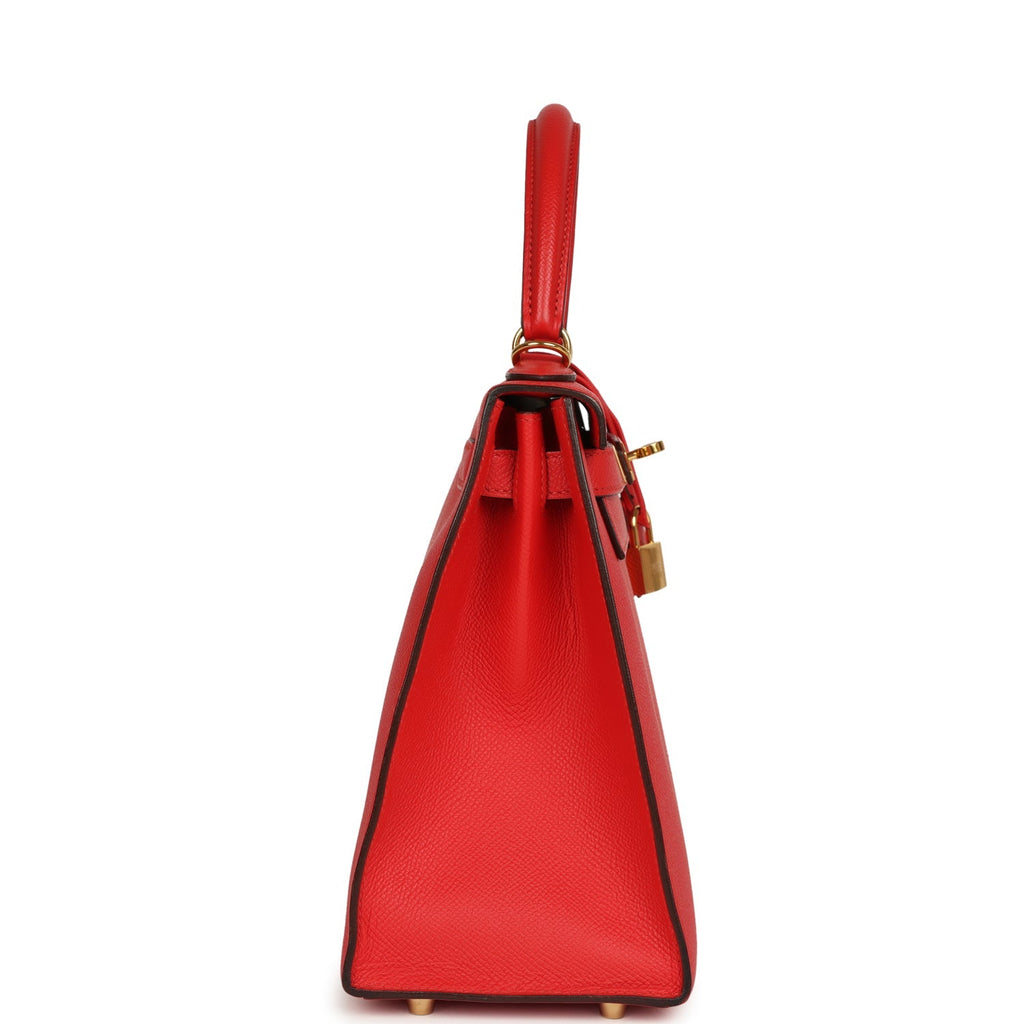 Pre-owned Hermes Kelly Sellier 28 Rouge Tomate Epsom Gold Hardware