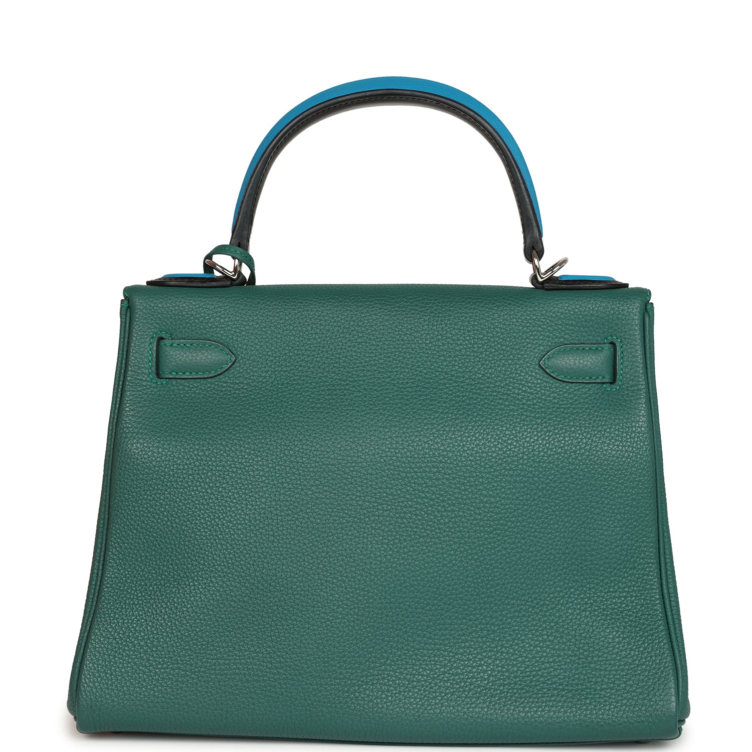 Hermes Au Pas Kelly Retourne 28 Malachite Togo, Black, Bleu Zanzibar Evercolor and Box Palladium Hardware