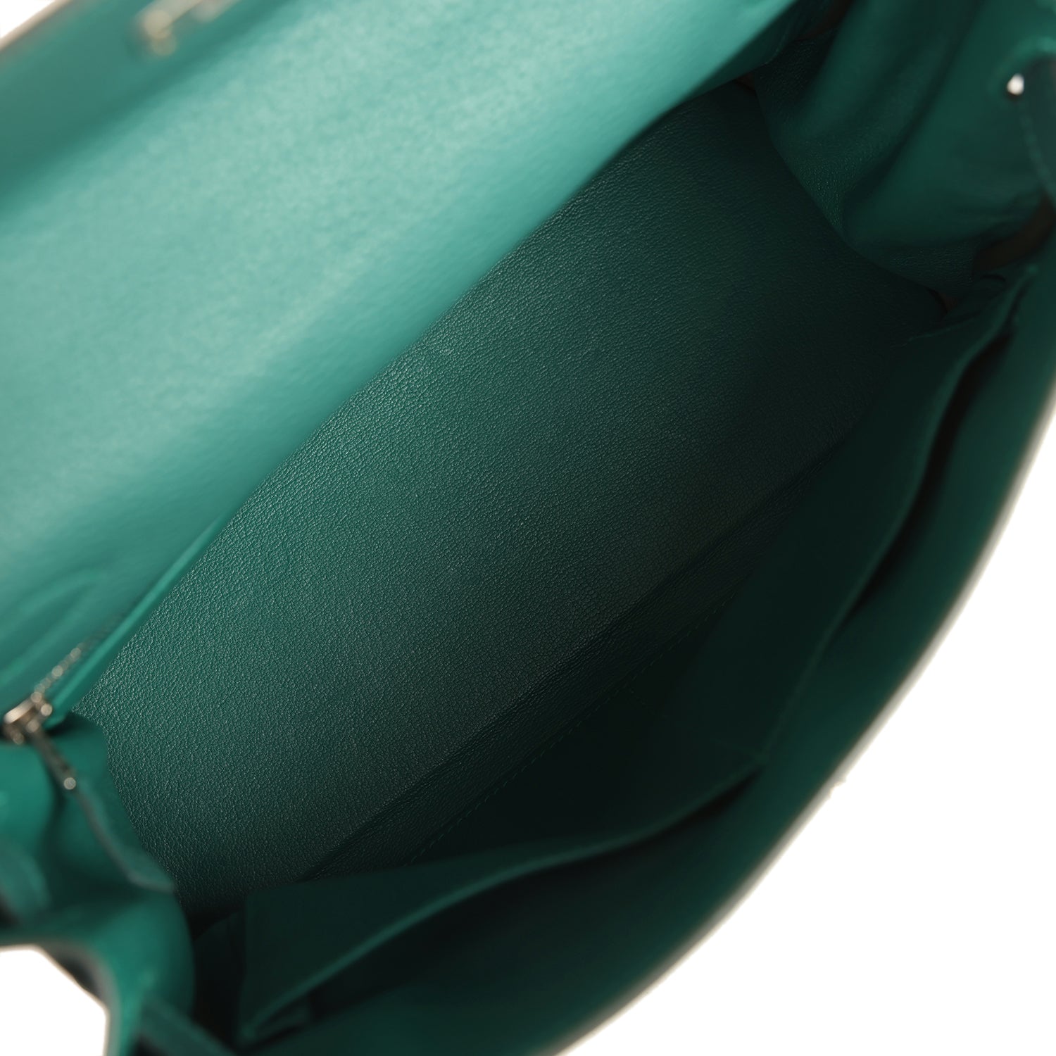 Hermes Au Pas Kelly Retourne 28 Malachite Togo, Black, Bleu Zanzibar Evercolor and Box Palladium Hardware