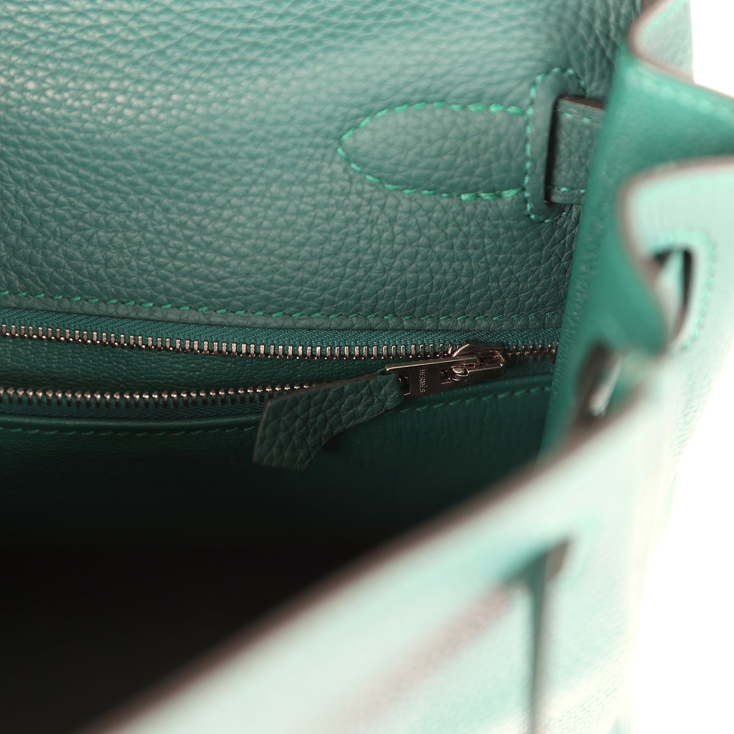 Hermes Au Pas Kelly Retourne 28 Malachite Togo, Black, Bleu Zanzibar Evercolor and Box Palladium Hardware