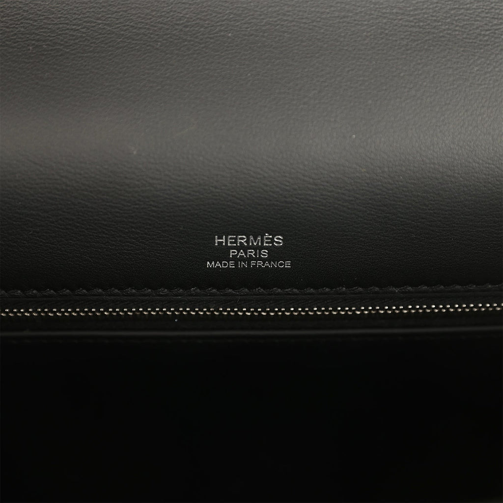 Hermes Kelly Sellier 28 Black Swift and Ecru-Black Toile H Canvas Palladium Hardware