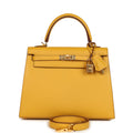 Pre-owned Hermes Kelly Sellier 25 Jaune Ambre Epsom Gold Hardware