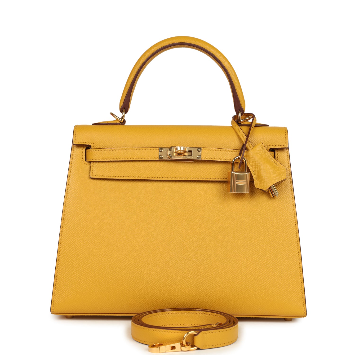 Pre-owned Hermes Kelly Sellier 25 Jaune Ambre Epsom Gold Hardware
