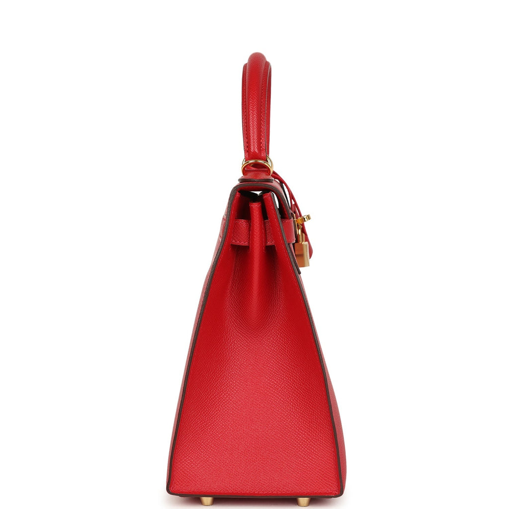 Pre-owned Hermes Kelly Sellier 28 Rouge Casaque Epsom Gold Hardware