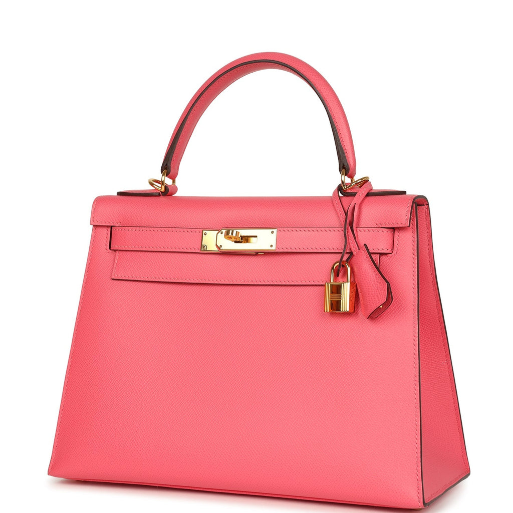 Pre-owned Hermes Kelly Sellier 28 Rose Lipstick Epsom Gold Hardware