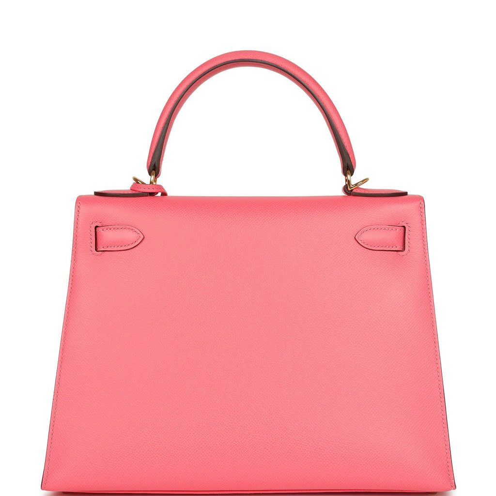 Pre-owned Hermes Kelly Sellier 28 Rose Lipstick Epsom Gold Hardware