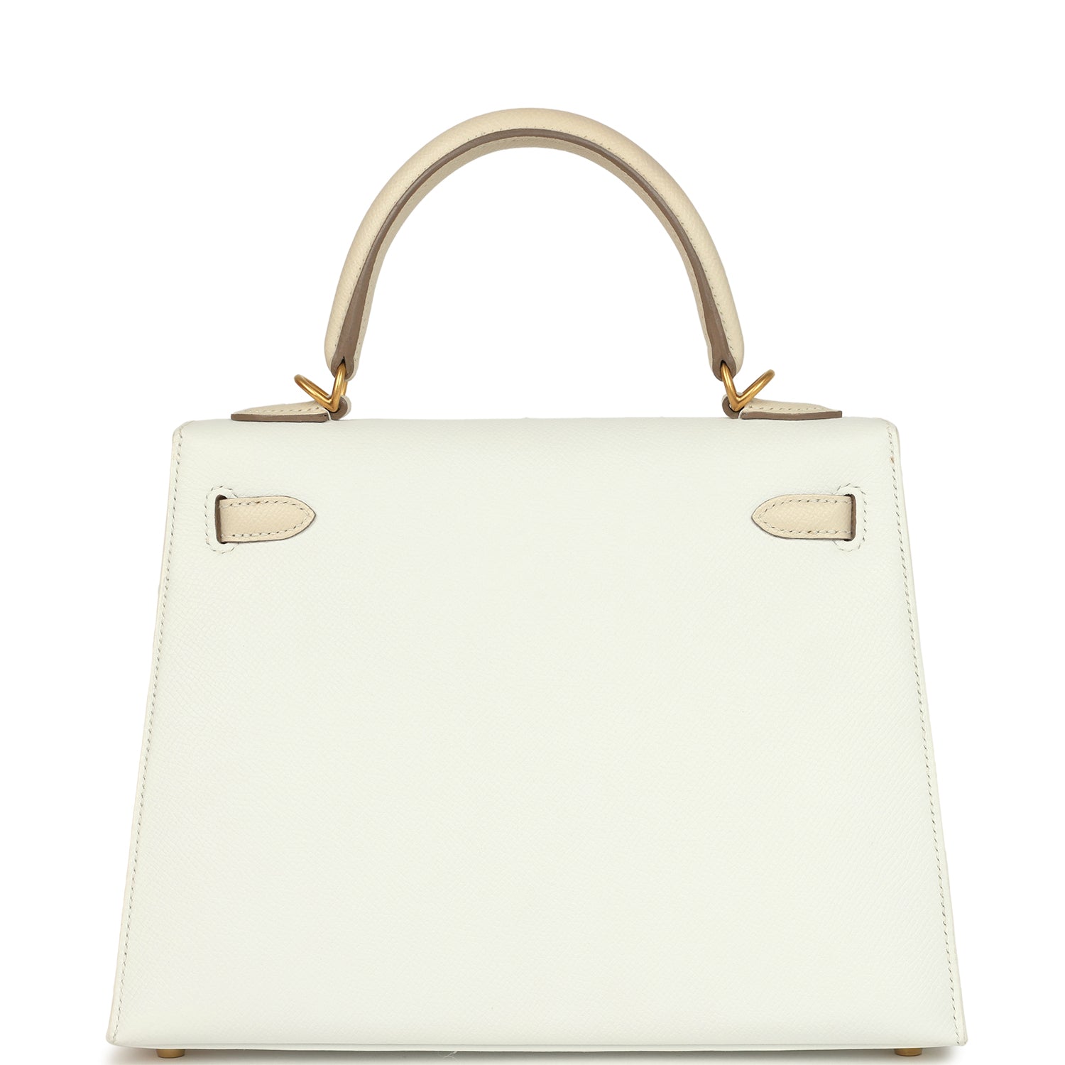 Hermes Special Order (HSS) Kelly Sellier 25 White and Trench Epsom Brushed Gold Hardware