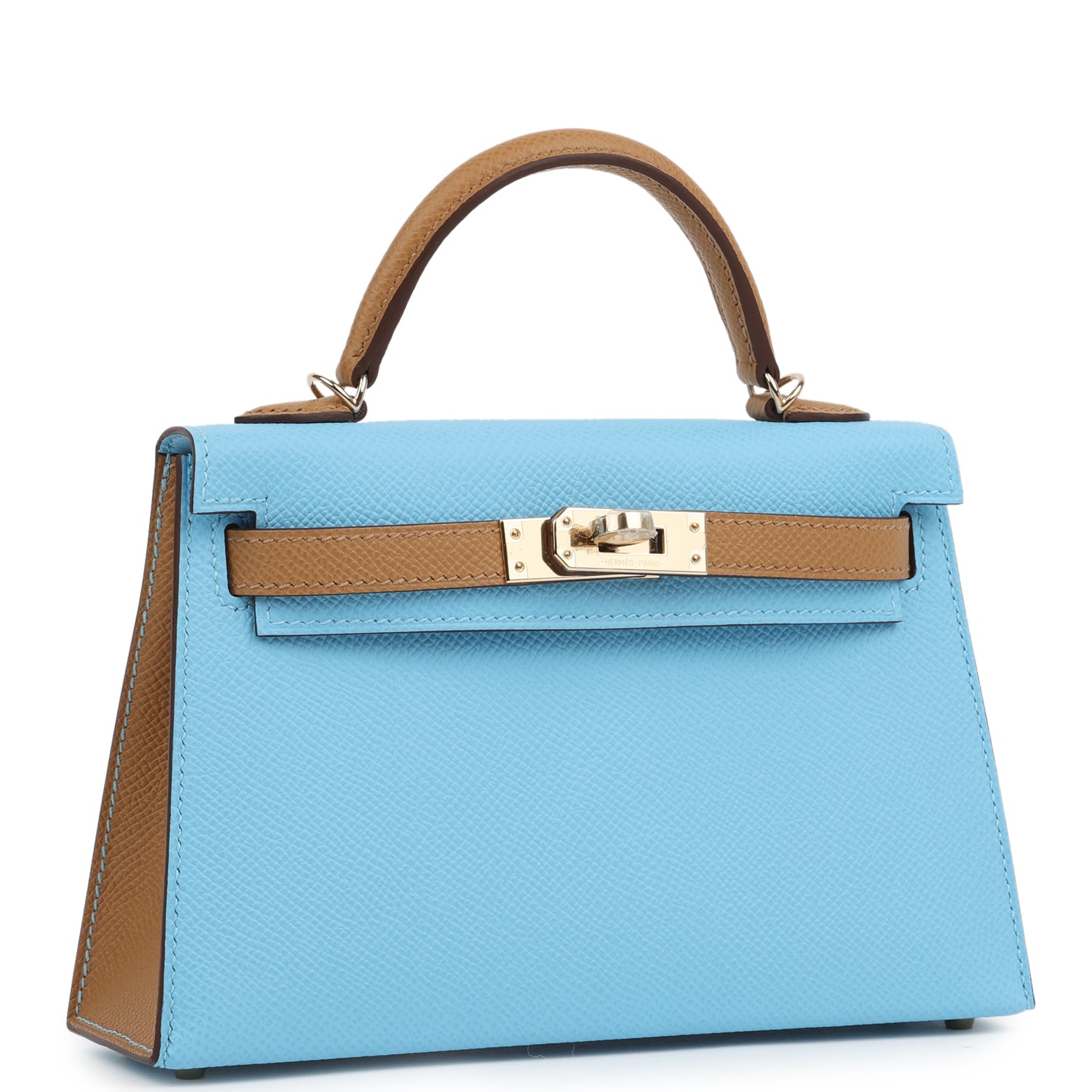 Hermes Special Order (HSS) Kelly Sellier 20 Bleu Celeste and Biscuit Epsom Permabrass Hardware