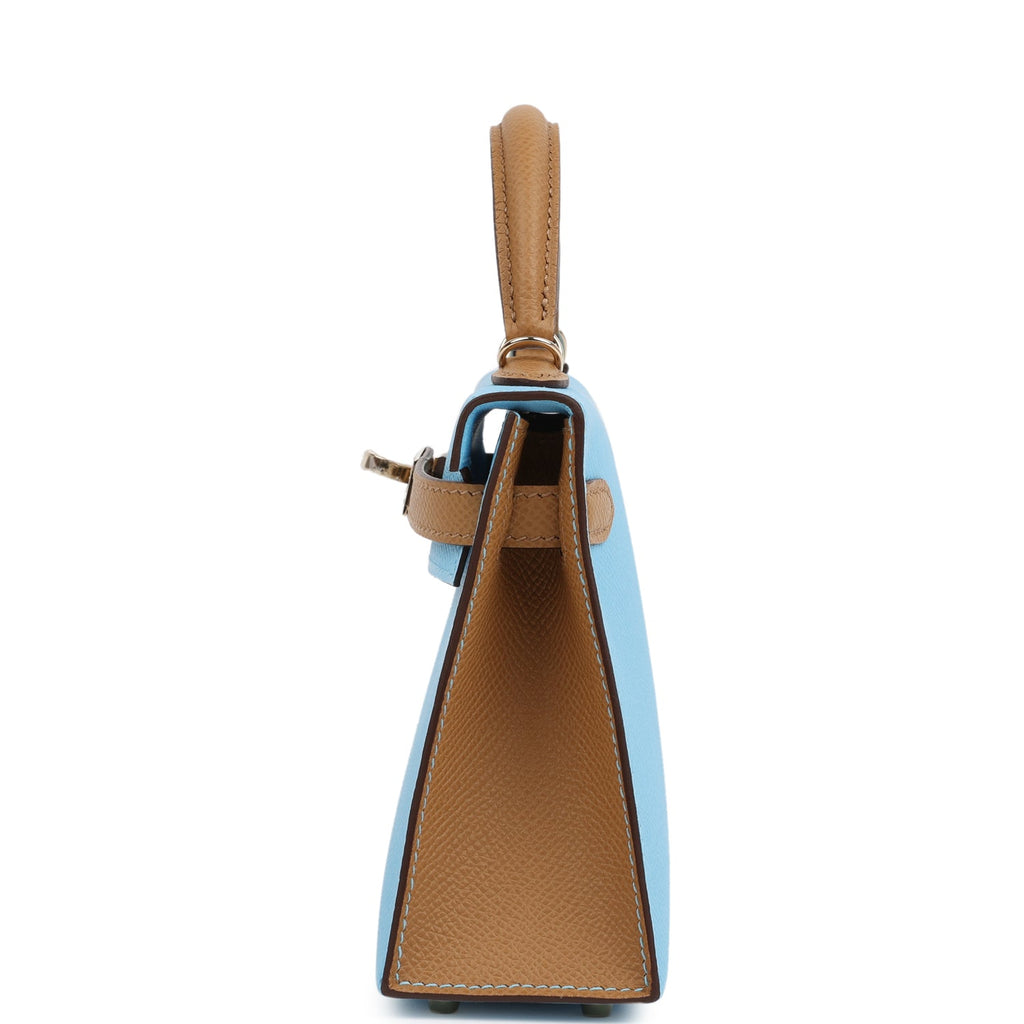 Hermes Special Order (HSS) Kelly Sellier 20 Bleu Celeste and Biscuit Epsom Permabrass Hardware