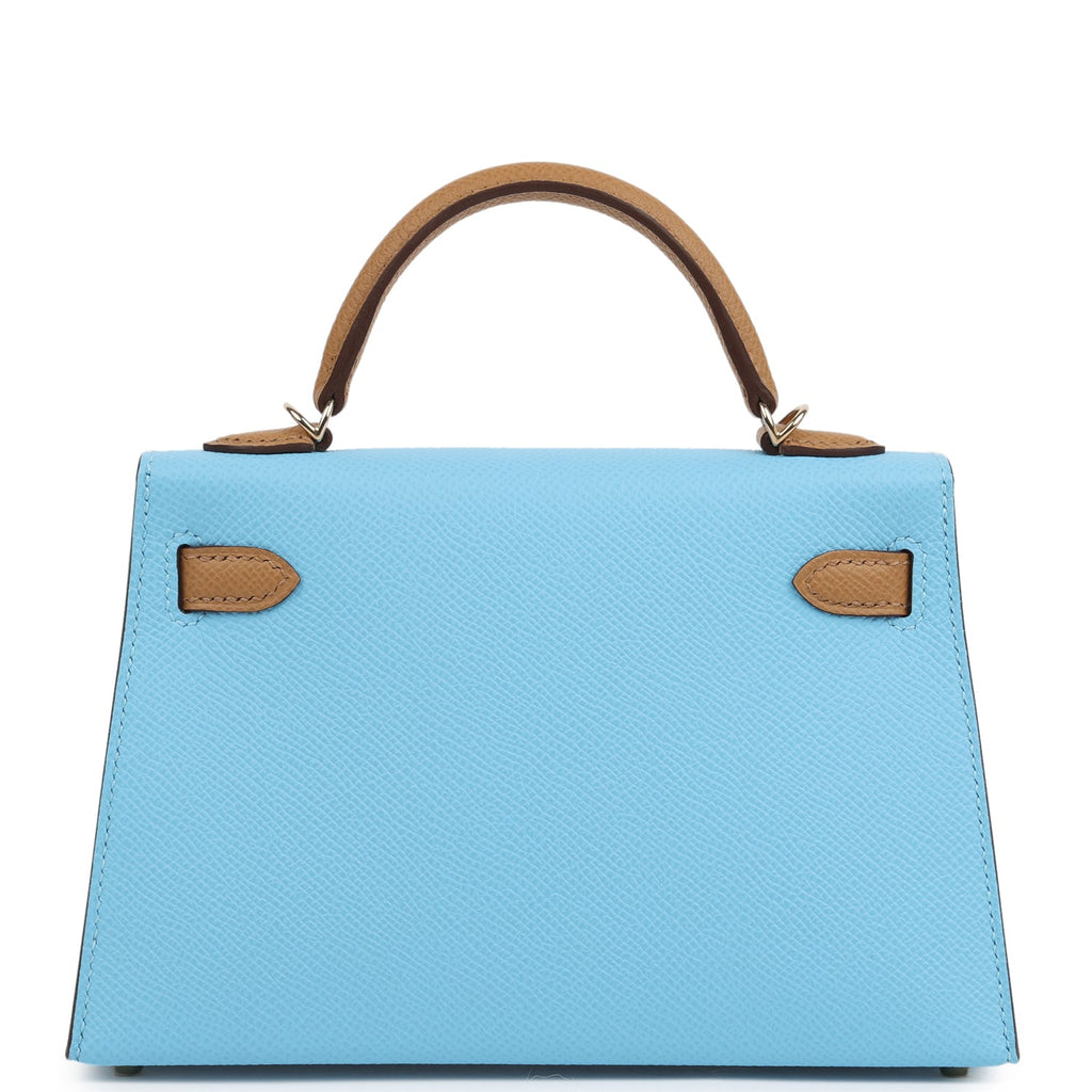 Hermes Special Order (HSS) Kelly Sellier 20 Bleu Celeste and Biscuit Epsom Permabrass Hardware