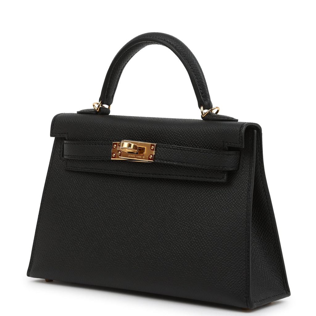Hermes Kelly Sellier 20 Black Epsom Gold Hardware